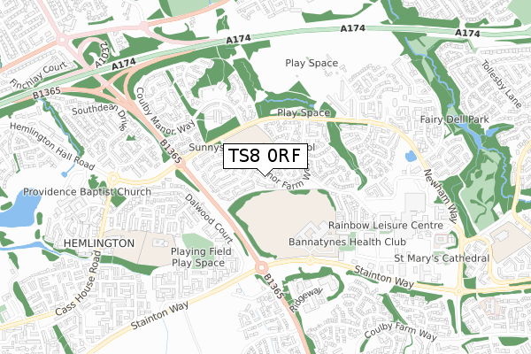 TS8 0RF map - small scale - OS Open Zoomstack (Ordnance Survey)