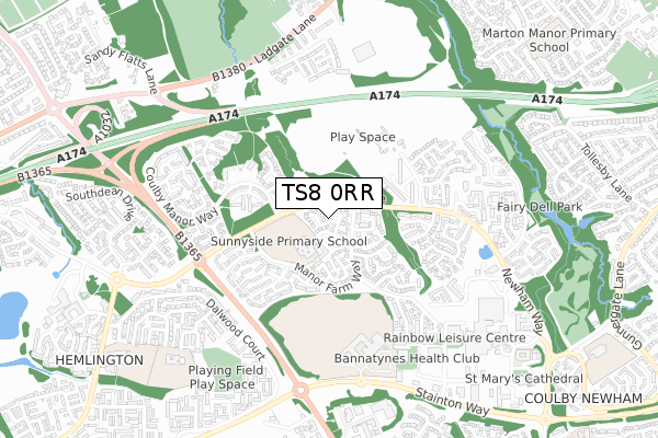 TS8 0RR map - small scale - OS Open Zoomstack (Ordnance Survey)