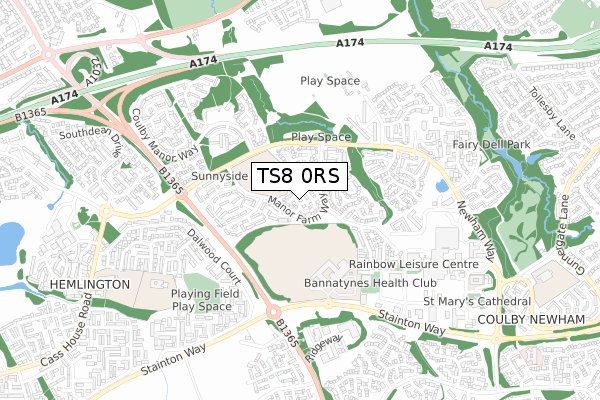 TS8 0RS map - small scale - OS Open Zoomstack (Ordnance Survey)