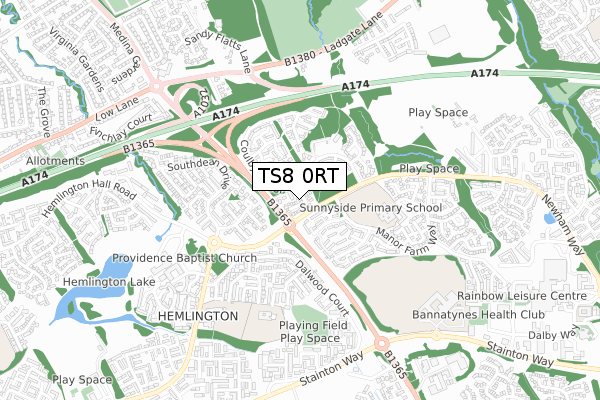 TS8 0RT map - small scale - OS Open Zoomstack (Ordnance Survey)