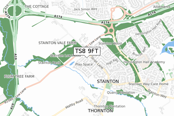 TS8 9FT map - small scale - OS Open Zoomstack (Ordnance Survey)
