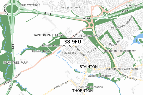 TS8 9FU map - small scale - OS Open Zoomstack (Ordnance Survey)