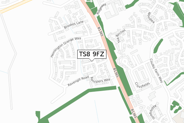 TS8 9FZ map - large scale - OS Open Zoomstack (Ordnance Survey)