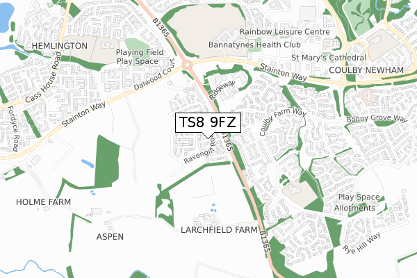 TS8 9FZ map - small scale - OS Open Zoomstack (Ordnance Survey)