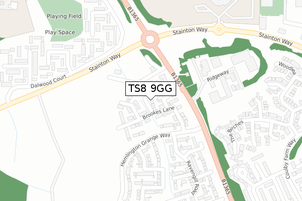 TS8 9GG map - large scale - OS Open Zoomstack (Ordnance Survey)