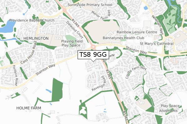 TS8 9GG map - small scale - OS Open Zoomstack (Ordnance Survey)