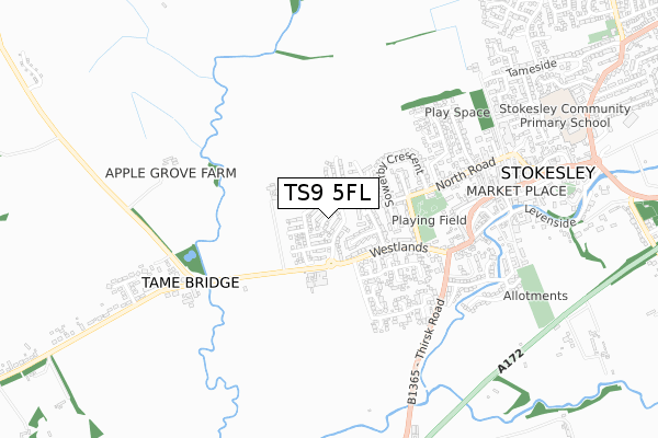 TS9 5FL map - small scale - OS Open Zoomstack (Ordnance Survey)