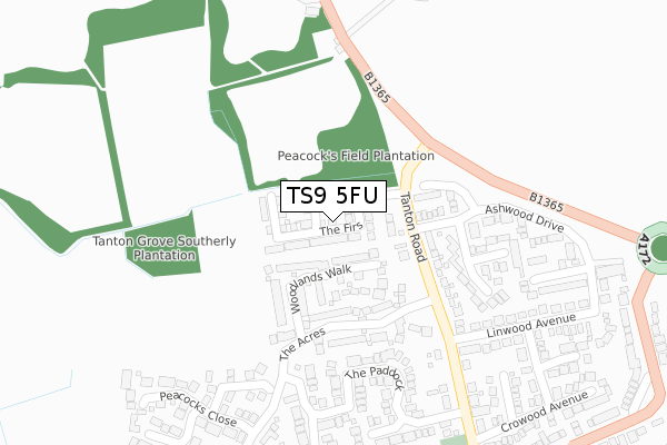 TS9 5FU map - large scale - OS Open Zoomstack (Ordnance Survey)