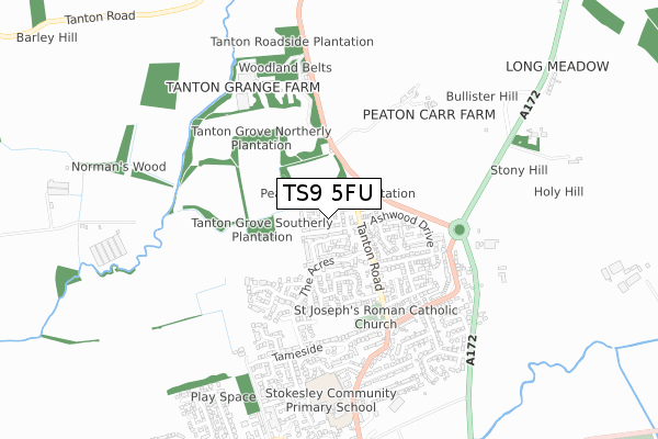 TS9 5FU map - small scale - OS Open Zoomstack (Ordnance Survey)