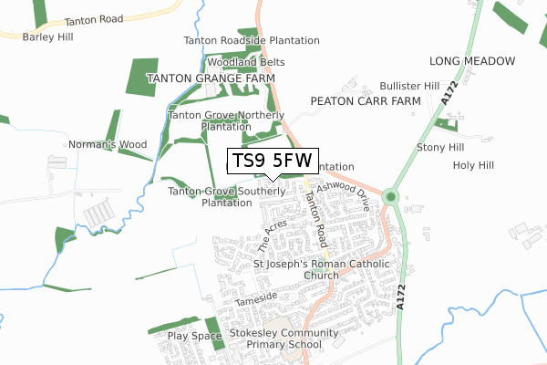 TS9 5FW map - small scale - OS Open Zoomstack (Ordnance Survey)