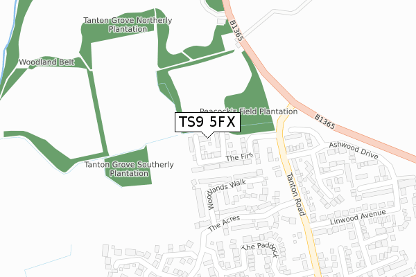 TS9 5FX map - large scale - OS Open Zoomstack (Ordnance Survey)