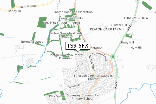 TS9 5FX map - small scale - OS Open Zoomstack (Ordnance Survey)