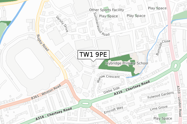 TW1 9PE map - large scale - OS Open Zoomstack (Ordnance Survey)