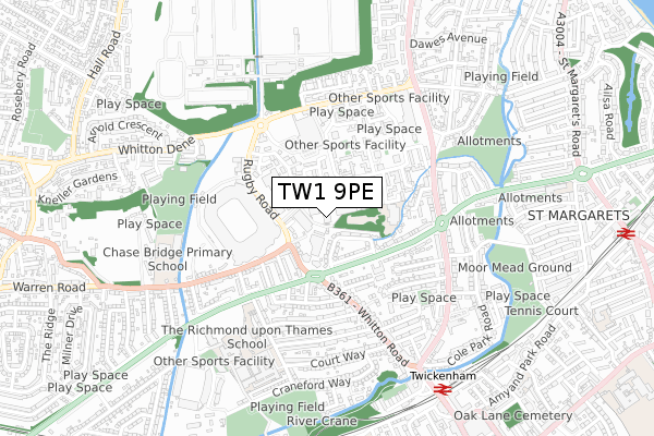 TW1 9PE map - small scale - OS Open Zoomstack (Ordnance Survey)