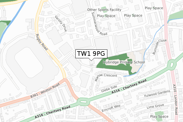 TW1 9PG map - large scale - OS Open Zoomstack (Ordnance Survey)