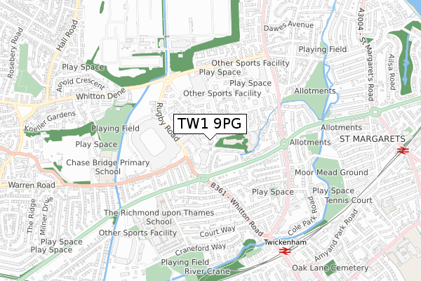 TW1 9PG map - small scale - OS Open Zoomstack (Ordnance Survey)