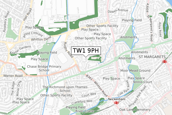 TW1 9PH map - small scale - OS Open Zoomstack (Ordnance Survey)