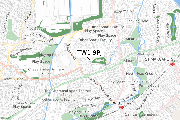 TW1 9PJ map - small scale - OS Open Zoomstack (Ordnance Survey)