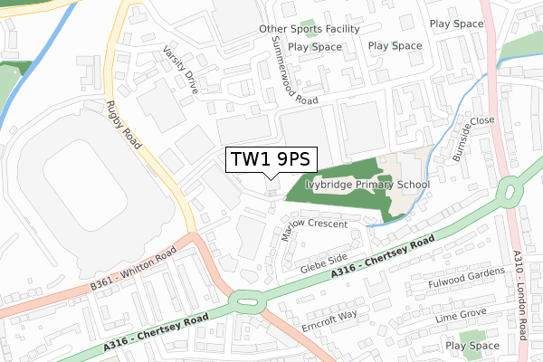 TW1 9PS map - large scale - OS Open Zoomstack (Ordnance Survey)