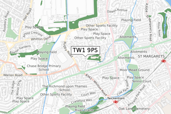 TW1 9PS map - small scale - OS Open Zoomstack (Ordnance Survey)