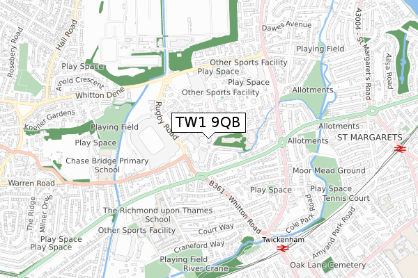 TW1 9QB map - small scale - OS Open Zoomstack (Ordnance Survey)