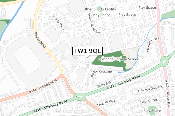 TW1 9QL map - large scale - OS Open Zoomstack (Ordnance Survey)