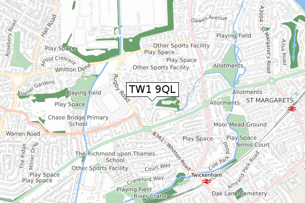 TW1 9QL map - small scale - OS Open Zoomstack (Ordnance Survey)