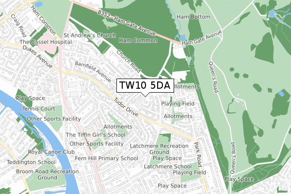 TW10 5DA map - small scale - OS Open Zoomstack (Ordnance Survey)