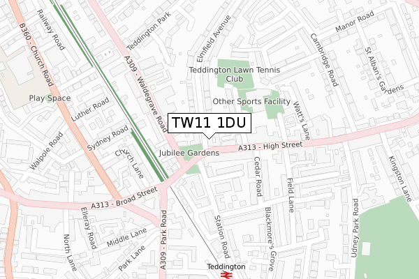 TW11 1DU map - large scale - OS Open Zoomstack (Ordnance Survey)