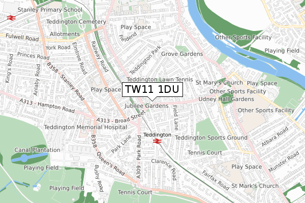 TW11 1DU map - small scale - OS Open Zoomstack (Ordnance Survey)