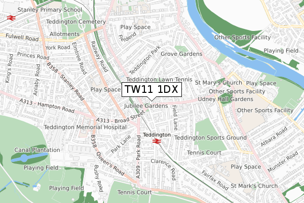 TW11 1DX map - small scale - OS Open Zoomstack (Ordnance Survey)