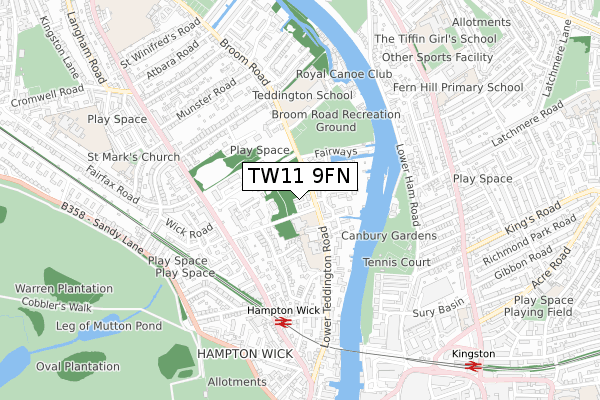 TW11 9FN map - small scale - OS Open Zoomstack (Ordnance Survey) TW11 9FN map - small scale - OS Open Zoomstack (Ordnance Survey)