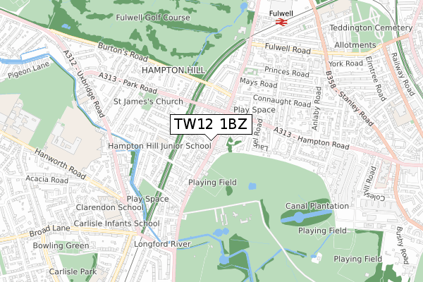 TW12 1BZ map - small scale - OS Open Zoomstack (Ordnance Survey) TW12 1BZ map - small scale - OS Open Zoomstack (Ordnance Survey)