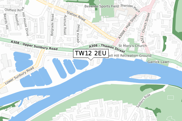 TW12 2EU map - large scale - OS Open Zoomstack (Ordnance Survey)