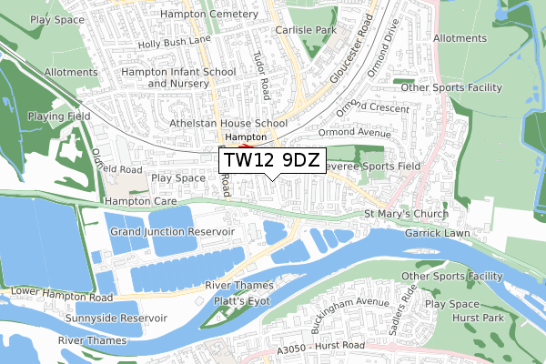 TW12 9DZ map - small scale - OS Open Zoomstack (Ordnance Survey)