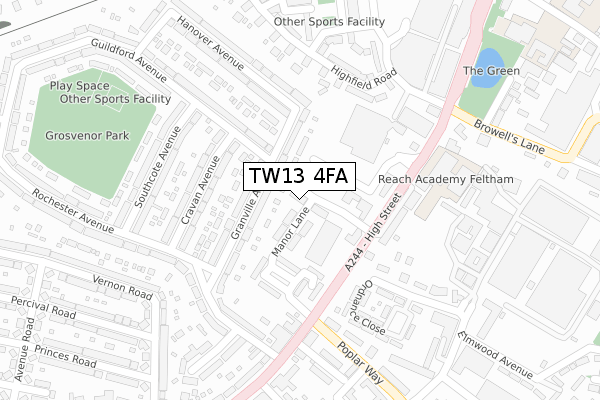 TW13 4FA map - large scale - OS Open Zoomstack (Ordnance Survey)