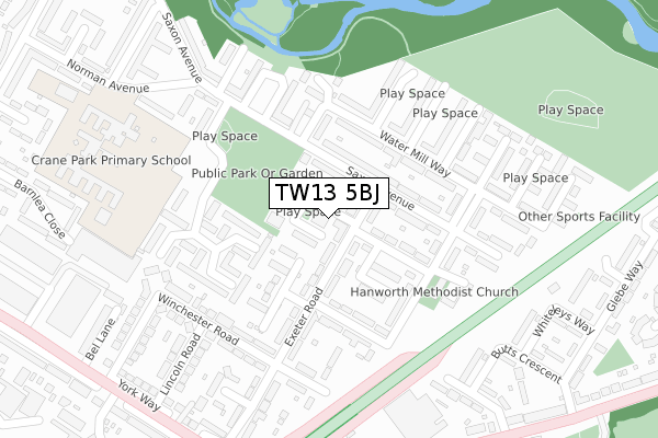 TW13 5BJ map - large scale - OS Open Zoomstack (Ordnance Survey)