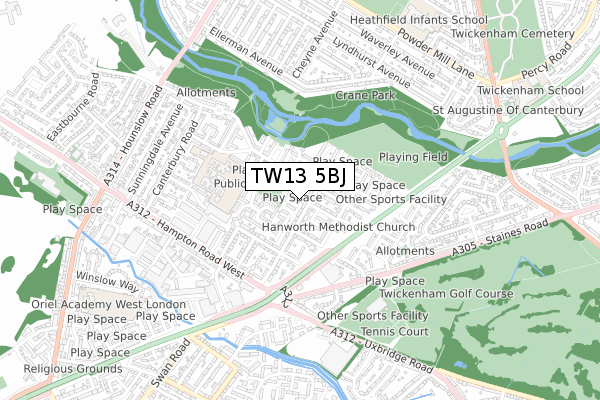 TW13 5BJ map - small scale - OS Open Zoomstack (Ordnance Survey)