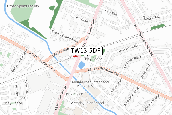 TW13 5DF map - large scale - OS Open Zoomstack (Ordnance Survey)