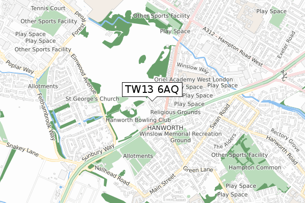 TW13 6AQ map - small scale - OS Open Zoomstack (Ordnance Survey)