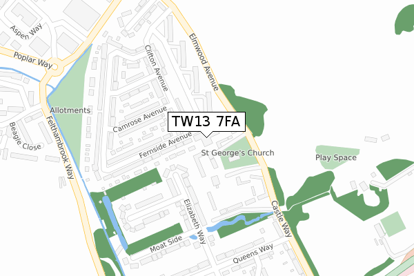 TW13 7FA map - large scale - OS Open Zoomstack (Ordnance Survey)