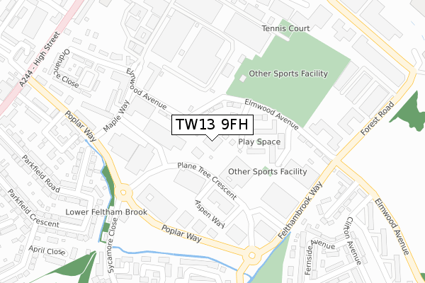 TW13 9FH map - large scale - OS Open Zoomstack (Ordnance Survey) TW13 9FH map - large scale - OS Open Zoomstack (Ordnance Survey)