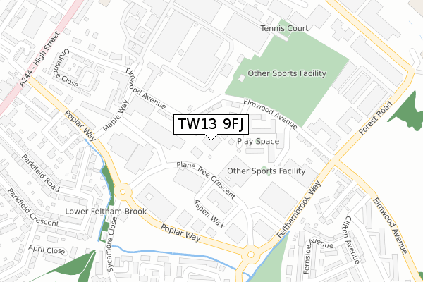 TW13 9FJ map - large scale - OS Open Zoomstack (Ordnance Survey) TW13 9FJ map - large scale - OS Open Zoomstack (Ordnance Survey)
