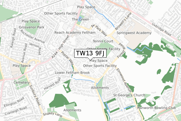 TW13 9FJ map - small scale - OS Open Zoomstack (Ordnance Survey) TW13 9FJ map - small scale - OS Open Zoomstack (Ordnance Survey)