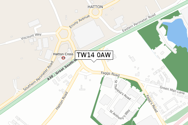 TW14 0AW map - large scale - OS Open Zoomstack (Ordnance Survey)
