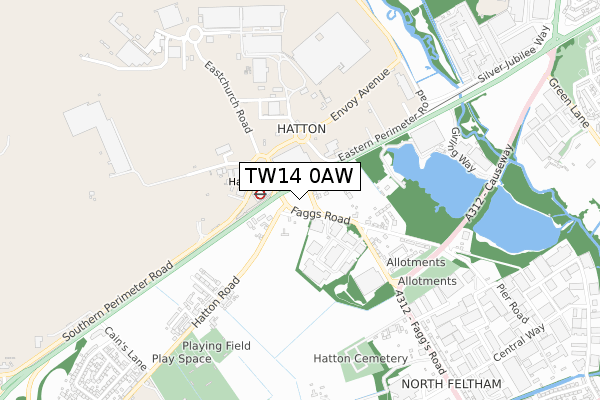 TW14 0AW map - small scale - OS Open Zoomstack (Ordnance Survey)