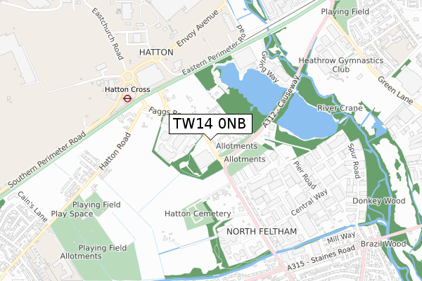 TW14 0NB map - small scale - OS Open Zoomstack (Ordnance Survey)
