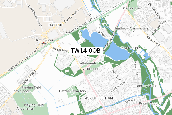 TW14 0QB map - small scale - OS Open Zoomstack (Ordnance Survey)