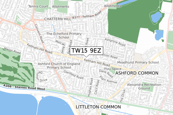 TW15 9EZ map - small scale - OS Open Zoomstack (Ordnance Survey)