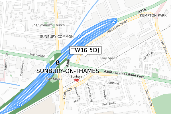 TW16 5DJ map - large scale - OS Open Zoomstack (Ordnance Survey)